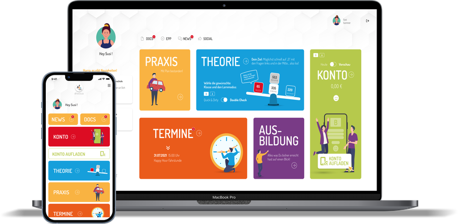 drive.buzz App auf Handy und Laptop